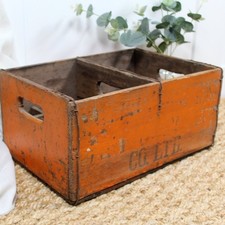 Vintage Wooden Bottle Crate with Desirable Orange Aged Patina.  Very Rustic.