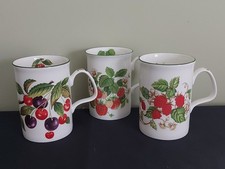 3 x ROY KIRKHAM Fruit Garden BONE CHINA Mugs - Strawberry,  Raspberry & Cherry