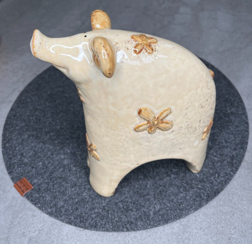 Pottery pig ornament beige - pottery,