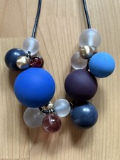 COS MULTI BALLS NECKLACE ADJUSTABLE CORD PERSPEX YELLOW METAL MULTICOLOUR BLUE