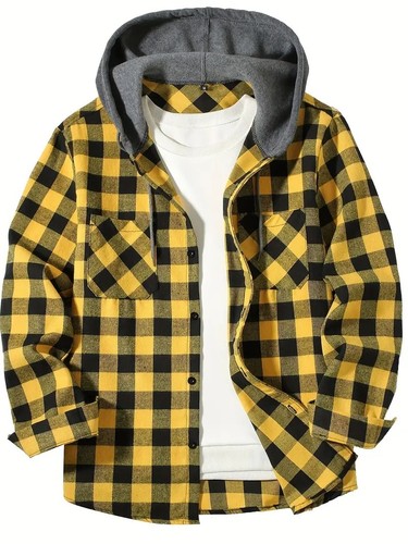 Mens hooded plaid shirt long - hooded,