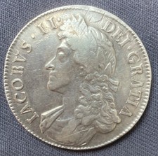 Rare Silver Crown James II 1687 - second bust, TERTIO.  