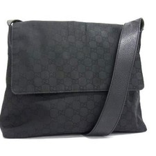 GUCCI Shoulder Bag 272351 Black GG Nylon Leather Flap Men's