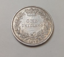 1874 Queen Victoria Silver Shilling Coin.