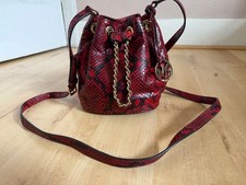 Michael Kors small red python cross body draw string bucket bag