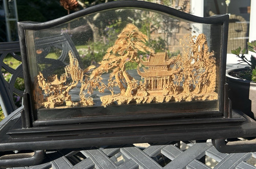 Chinese carved cork diorama - chinese,