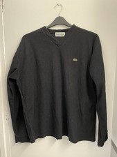 Men’s black Lacoste fleece ribbed v-neck jumper size l/xl