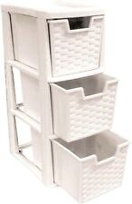 3 Tier Rattan Style Medium Drawer Chest Tower Storage School Office Unit Cream