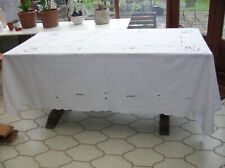 Large White Cotton Tablecloth Table Cloth, Vintage Cut Work Lace, Hand Made