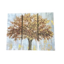 3 Piece Canvas Wall Art Set Landscape Tree Painting Gold Blue Shimmer Decor New