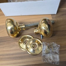 1 x Solid Natural Brass Door Knobs Rim Lock Handles New But Old Stock Reclaimed 