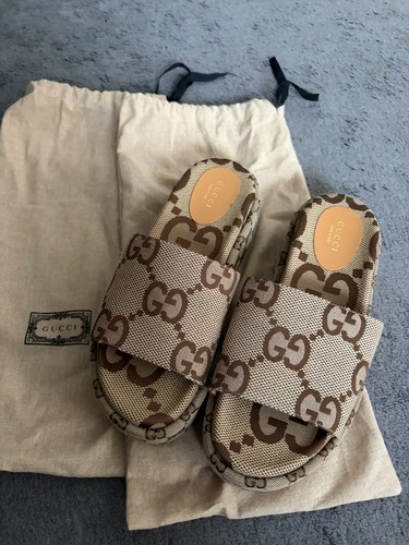 Platform gucci canvas slides - gucci,
