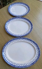 Staffordshire blue & white oval serving plate trio excellent condition c1932