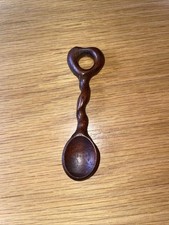 Small Vintage Welsh Love Spoon Wooden Carved 10cm Wales Folk Art Hardwood