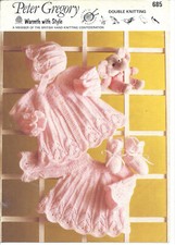 Knitting pattern for baby/reborn matinee coat, dress, bonnet and bootees in DK