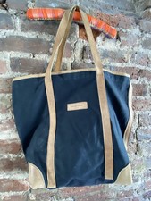 SAND & STORM Kenya Tan Leather Black Canvas Large Tote Retro Bag Great Shopper