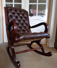 Chesterfield Victorian Style Antique Brown Leather Rocking Chair