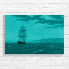 Sailboat Sunset at Sea Teal