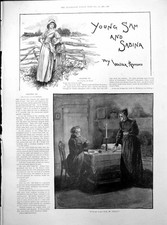 Old Country Lass Leaning Fence Lady Gentleman Quill Pen Writing 1893 Victorian