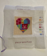 VINTAGE JOLLY RED COMPLETED TAPESTRY CANVAS SMALL “GYPSY HEART “ Craft Project 
