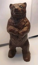 Antique 19thC Cast Iron Standing Brown Bear Money Box Coin Bank Heavy 6" Tall.