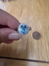 Blue Topaz Sterling Silver Large Gemstone Ring Wonderful Condition Vintage