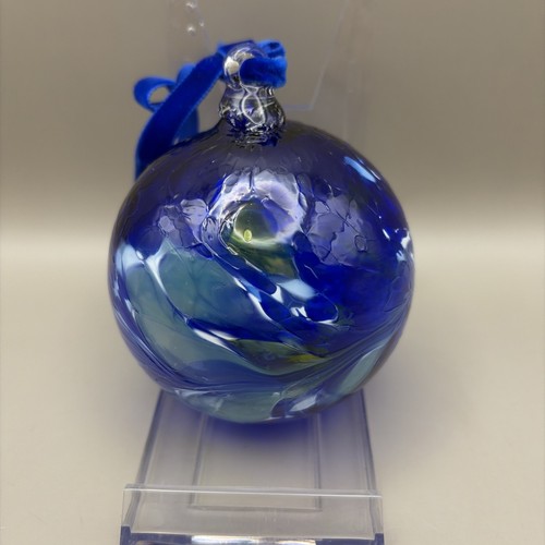 Medium art glass bauble blue - glass,