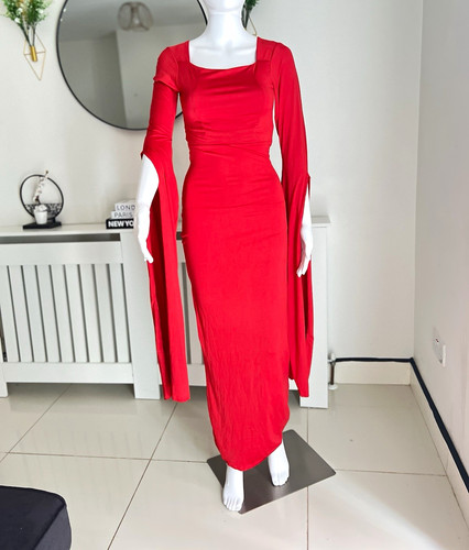 Women red square neck long - square,