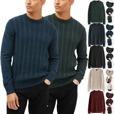 Mens Chunky Cable Knitted Jumper Thick Warm Winter Weave Sweater Pullover Top