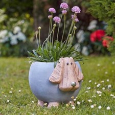Cute Wood Stone Dog Planter