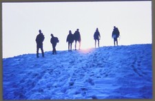 35mm Slide Transparency Old Colour Youths Walkers Mountain Snow Dawn ? 1980's