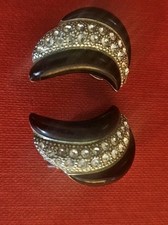Vintage CIRO CLIP ON EARINGS  1980S. BLACK ENAMEL/STONES