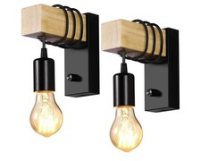 2PCS Dimmable Wall Lights, Industrial Wooden Lamp Vintage Sconces With Switch