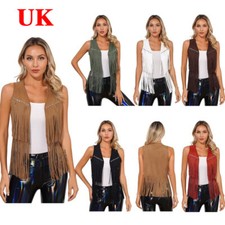UK Womens Cowgirls Costume Fringe Waistcoat Tassel Vest Cosplay Fancy Up Jackets