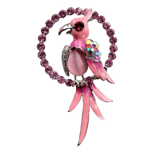 Parrot bird circle brooch pink - circle,