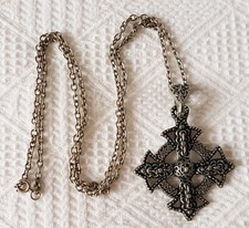 Pendant Necklace ~ Maltese Cross ECC: CATH: B.V.M. TRV-RON ~ Pewter ~ 67cm Chain