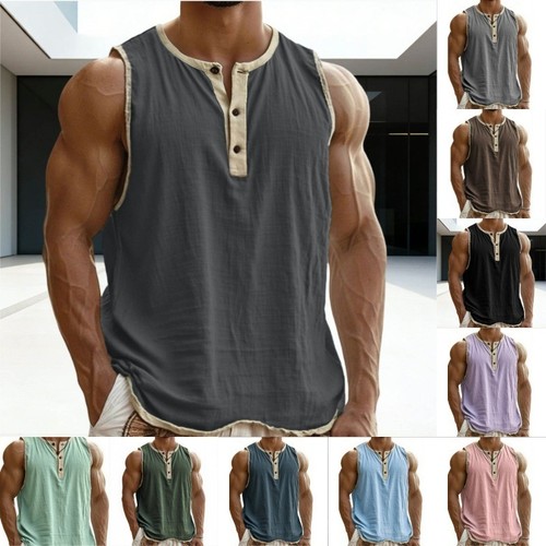 Mens sleeveless henley vest - mens,