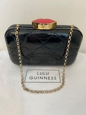Lulu Guinness Black Leather Quilted Lips Fifi Clutch Bag With Detachable Strap