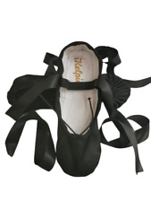 Black Satin Ballet Shoes Kids Adult Full Sole Pointe Ballet Slippers Dance Pumps