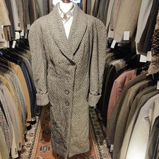 Vintage Mens 48L 50L 1950s Herringbone Pea Over Coat Tweed Harris Style Wool