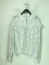 La Redoute White Embroidered Broderie Long Sleeve Frill Button Up  Blouse UK 18
