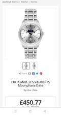 BNIB EDOX Les Vauberts  MOON PHASE QUARTZ STAINLESS WATCH RRP £489 