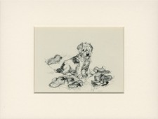 JACK RUSSELL TERRIER AND SHOES OLD 1947 MOUNTED DOG ART PRINT BY VERNON STOKES