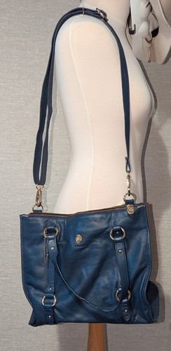 Blue leather handbag - leather,