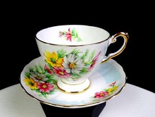 Royal Tuscan Porcelain Birthday Flowers Octobers Cosmos 2 3/4" Cup & Saucer 1947