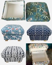 Storage Footstool Pouffe Footstall Accent Floral Peacocks Teal Ochre Blue Grey