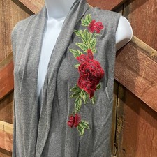 Joseph A Embroidered Floral Duster Cardigan Boho Cardigan Women's Medium Gray 