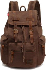 Vintage Unisex Casual Leather Backpack Canvas Rucksack Bookbag Satchel Hiking