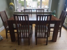 Solid Mango Wood Dining Table with Six Chairs