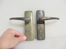Vintage Metal Lever Door Handles Old Plates Retro UNION Brass Plated